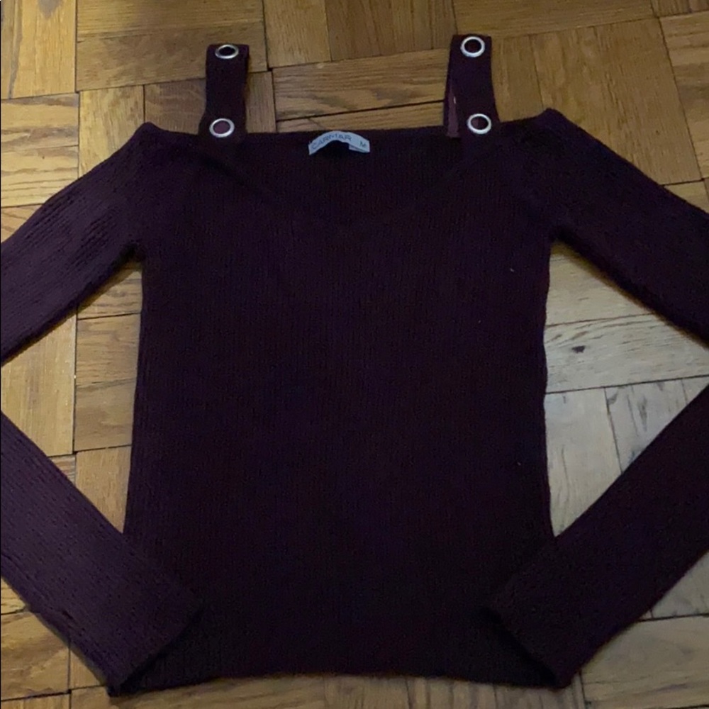 Maroon Off The Shoulder Keyhole Sweater